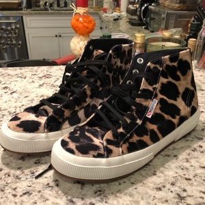 Superga Size 38 high top leopard velour sneakers